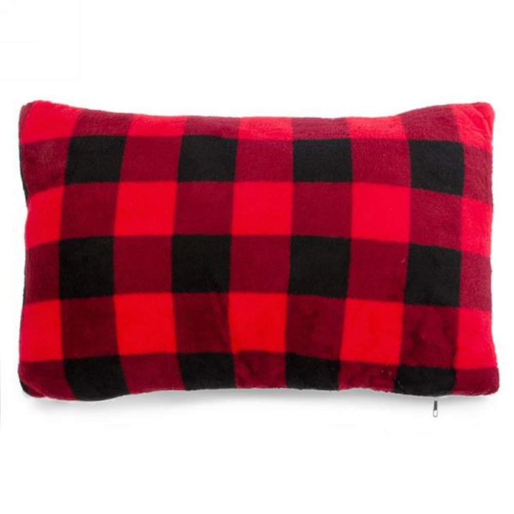 Christmas Red and Black Checkered Plush Rectangular Cushion Cover